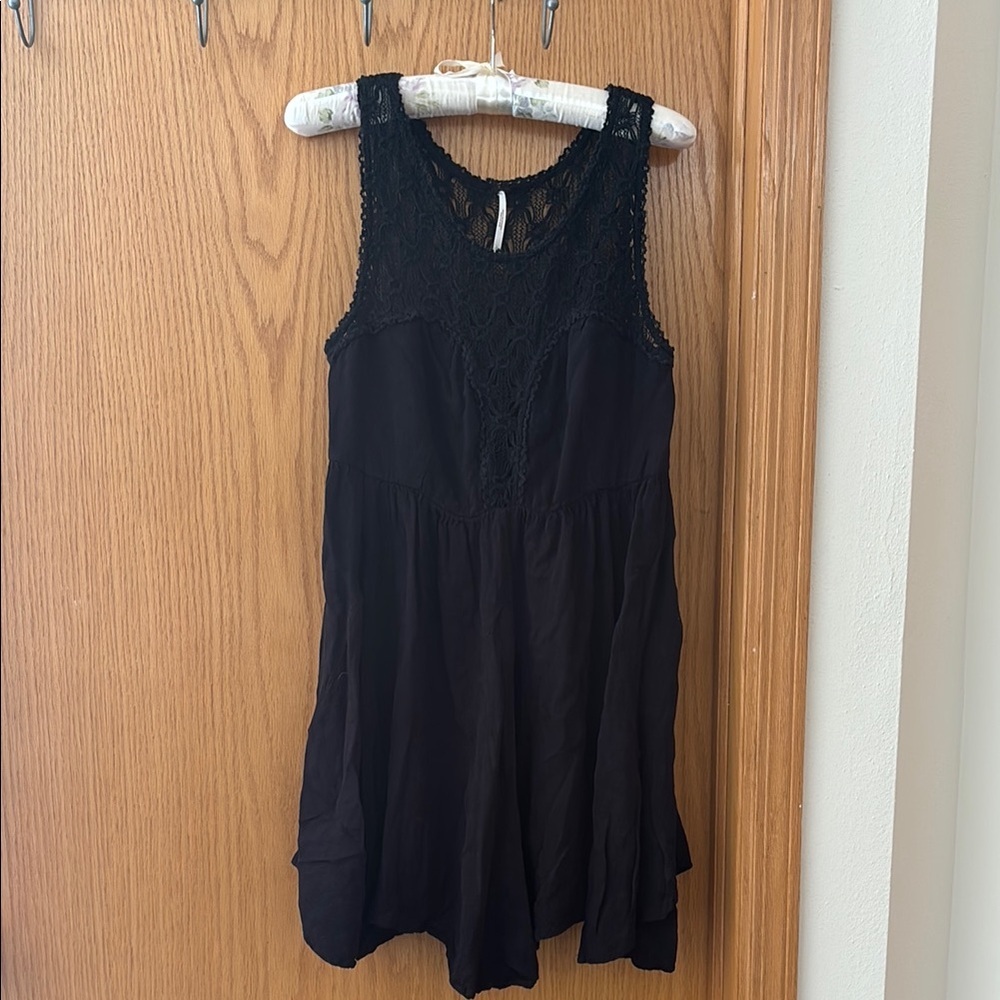 Free People Black Lace Yoke Tank Tunic